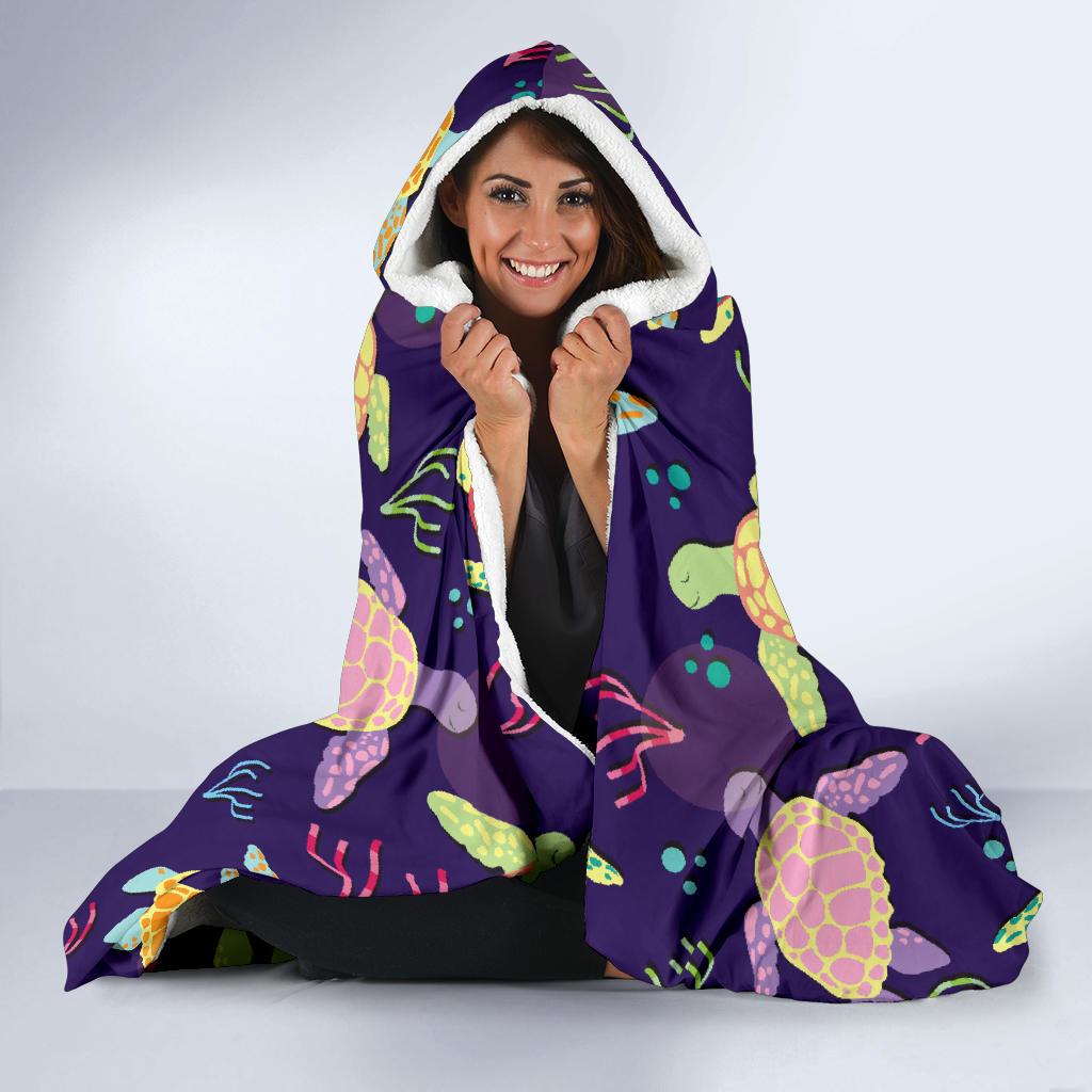 Sea Turtle Color Smile Hooded Blanket-JORJUNE.COM