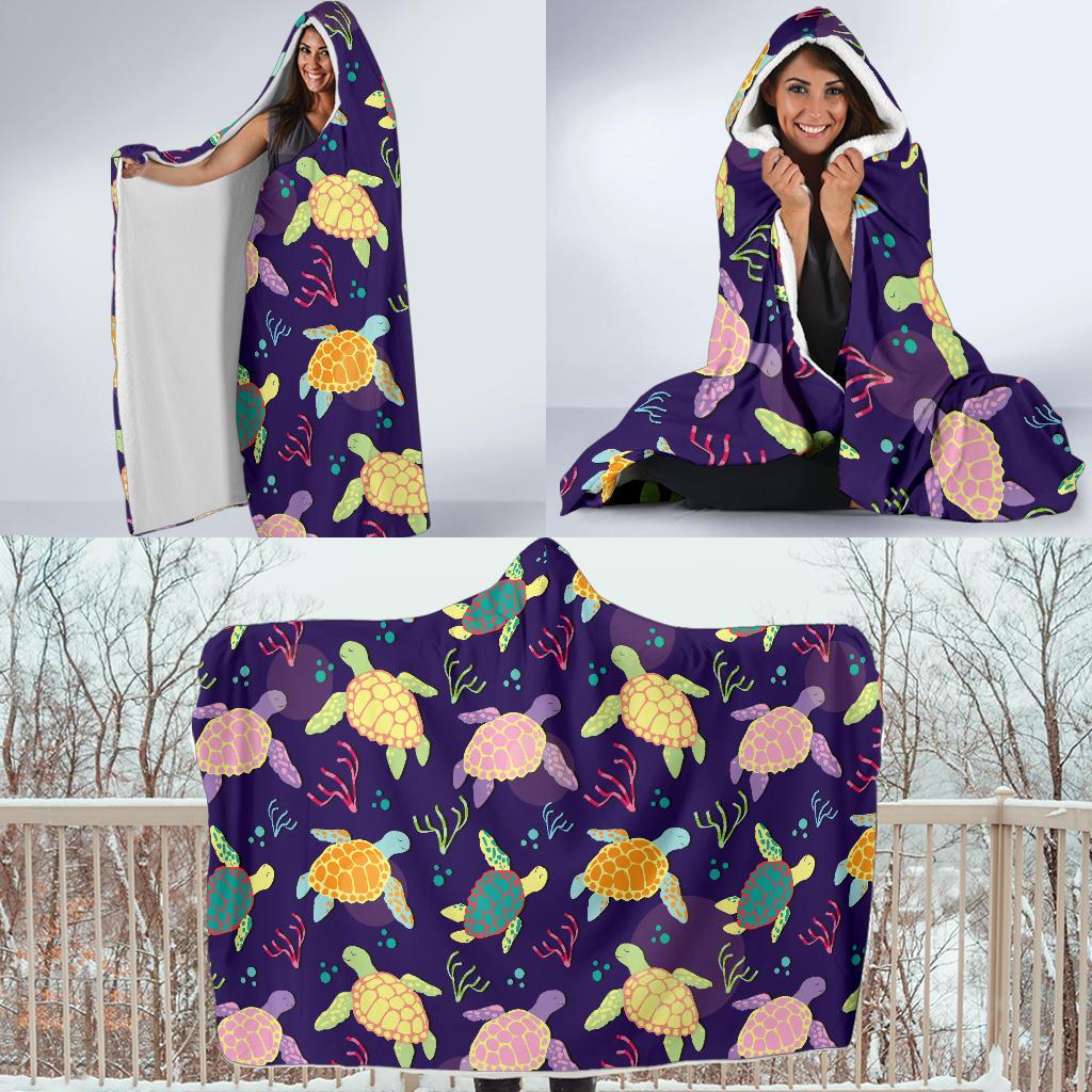 Sea Turtle Color Smile Hooded Blanket-JORJUNE.COM