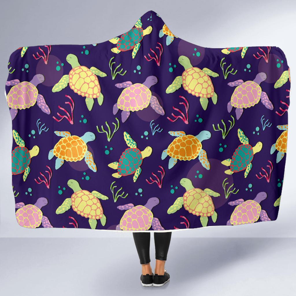 Sea Turtle Color Smile Hooded Blanket-JORJUNE.COM