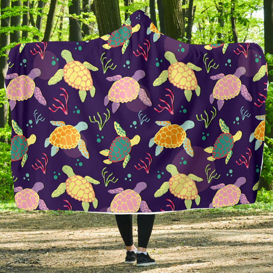 Sea Turtle Color Smile Hooded Blanket-JORJUNE.COM