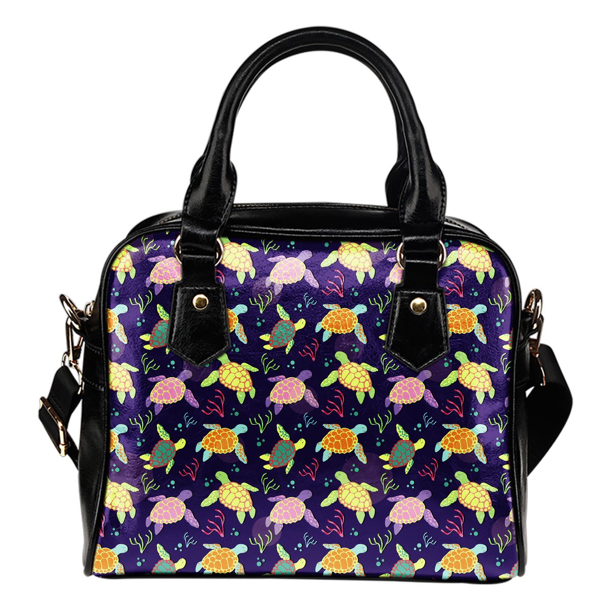 Sea Turtle Color Smile Leather Shoulder Handbag