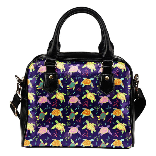 Sea Turtle Color Smile Leather Shoulder Handbag