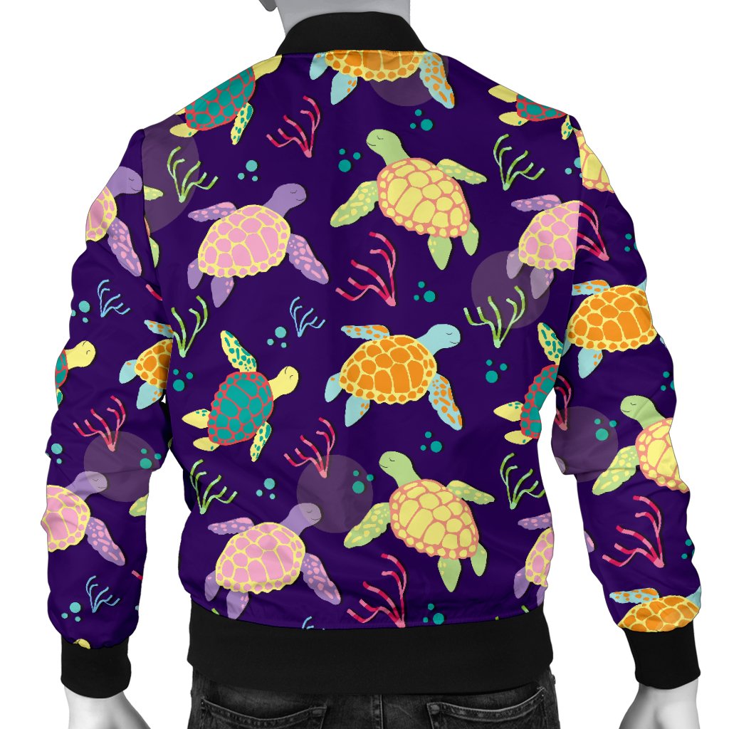Sea Turtle Color Smile Men Casual Bomber Jacket