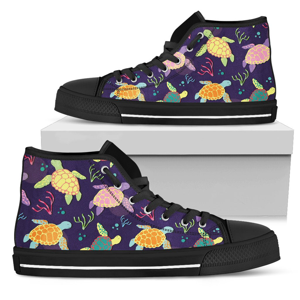 Sea Turtle Color Smile Men High Top Shoes