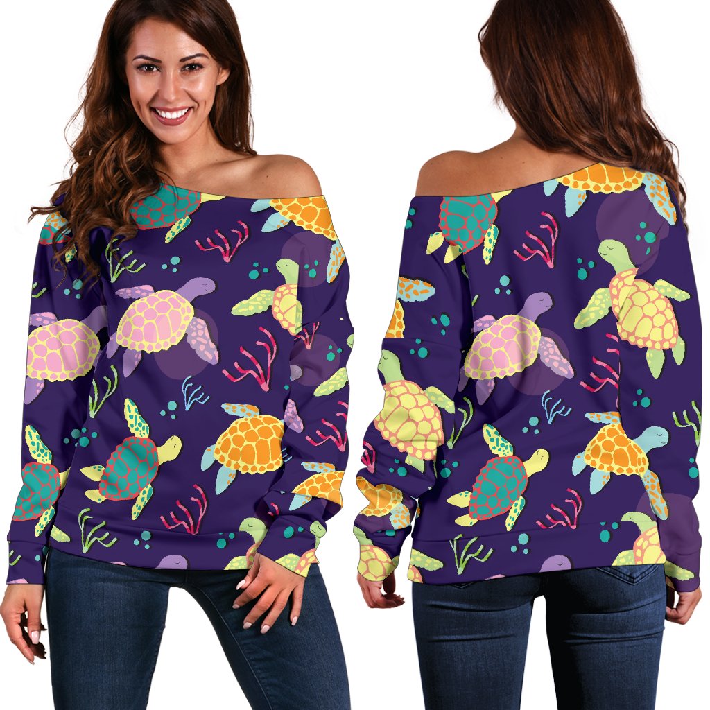 Sea Turtle Color Smile Off Shoulder Sweatshirt