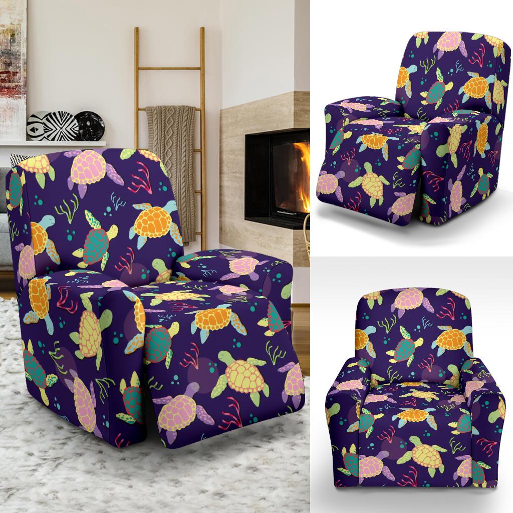 Sea Turtle Color Smile Recliner Slipcover-JORJUNE.COM