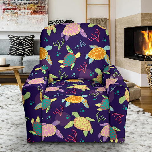 Sea Turtle Color Smile Recliner Slipcover-JORJUNE.COM