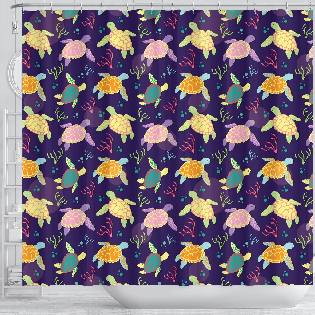 Sea Turtle Color Smile Shower Curtain