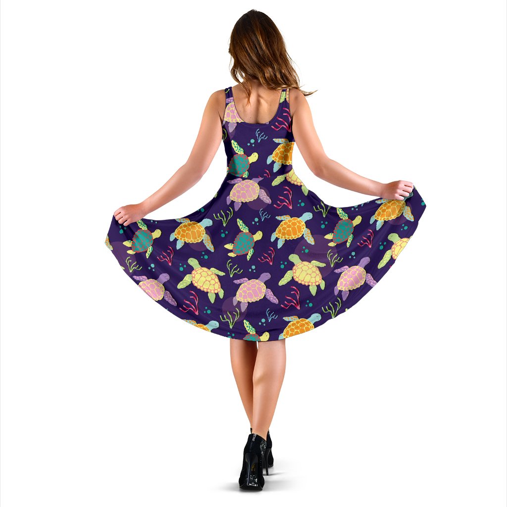 Sea Turtle Color Smile Sleeveless Mini Dress