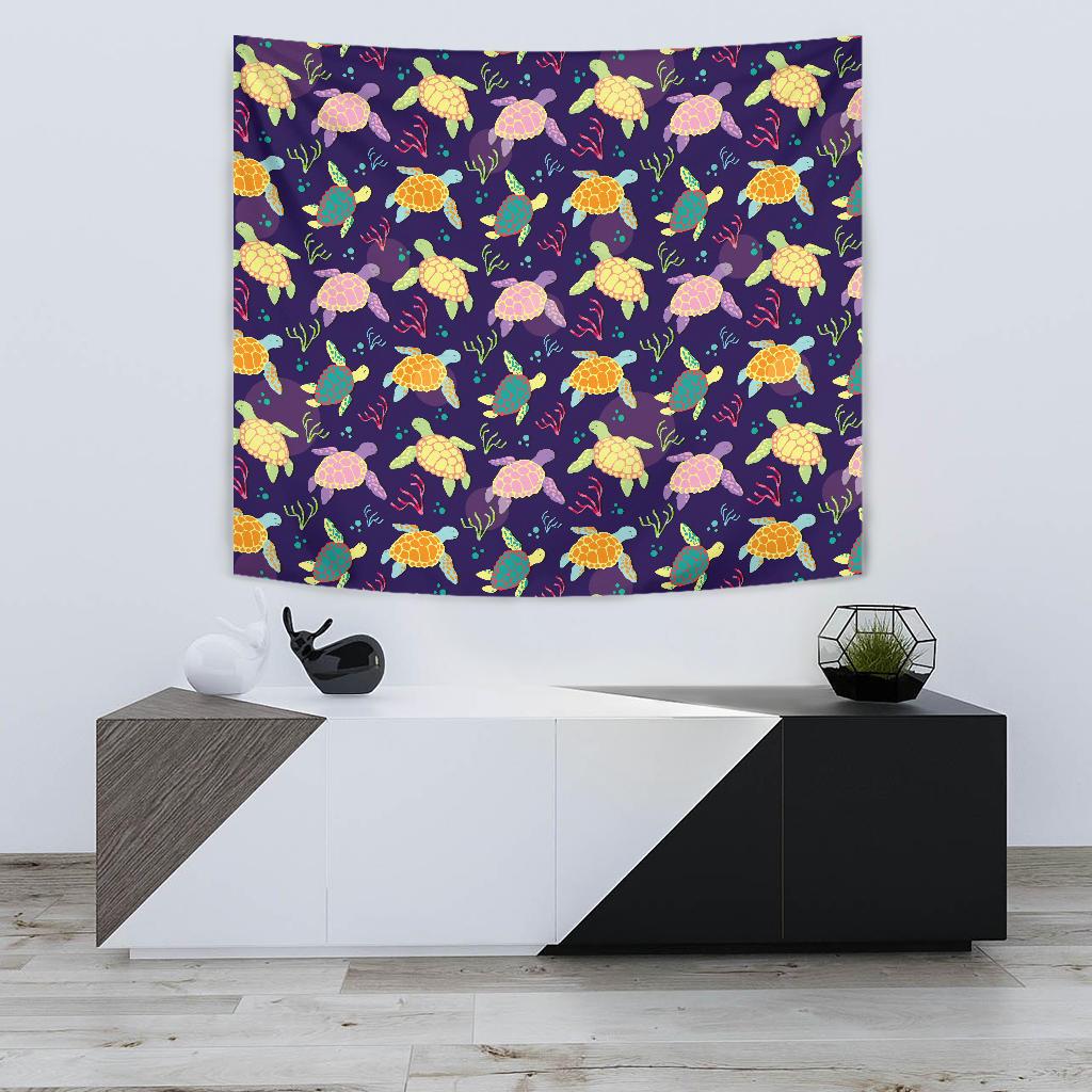 Sea Turtle Color Smile Tapestry