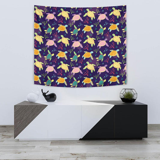 Sea Turtle Color Smile Tapestry