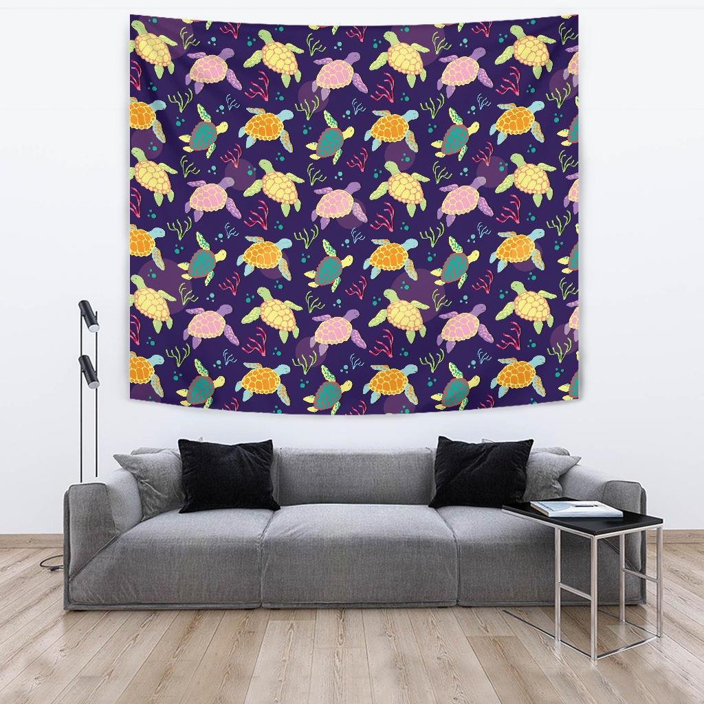Sea Turtle Color Smile Tapestry