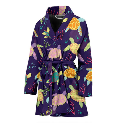 Sea Turtle Color Smile Women Bath Robe