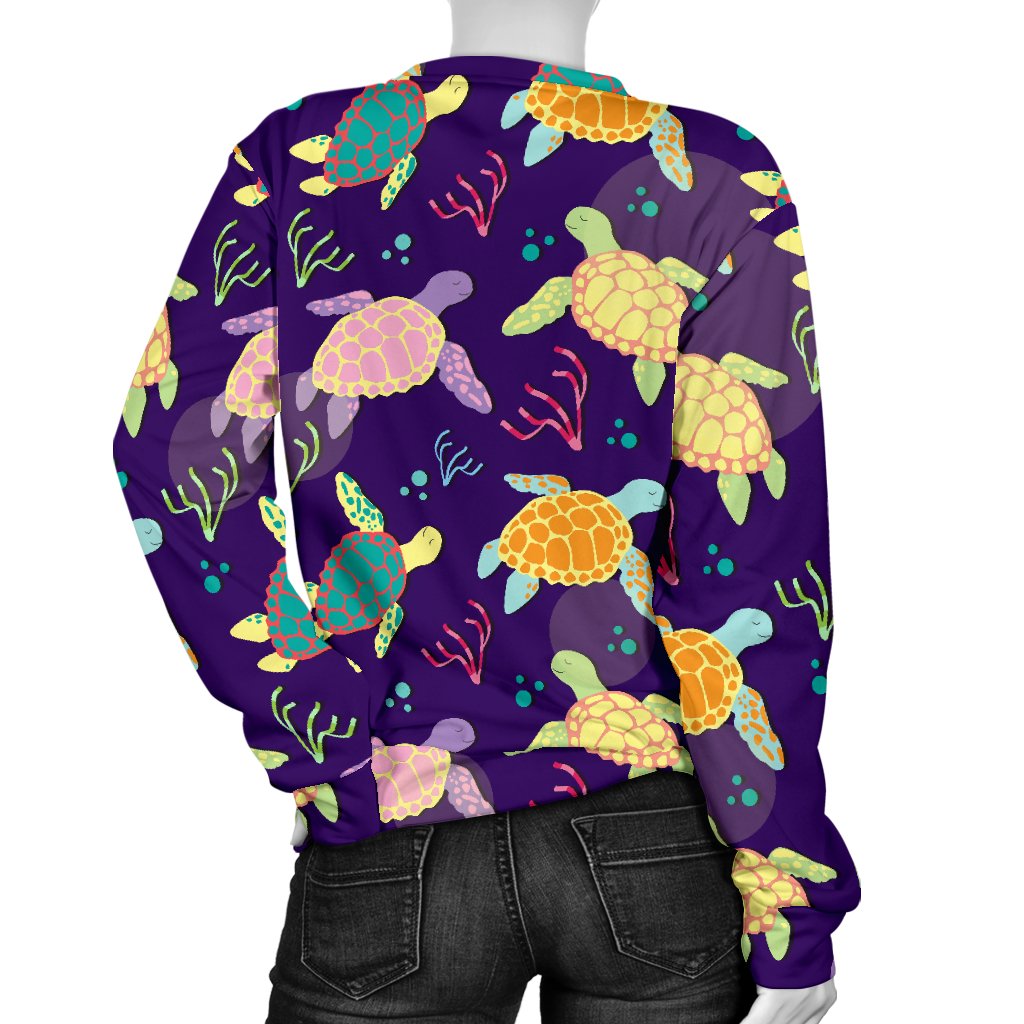 Sea Turtle Color Smile Women Crewneck Sweatshirt