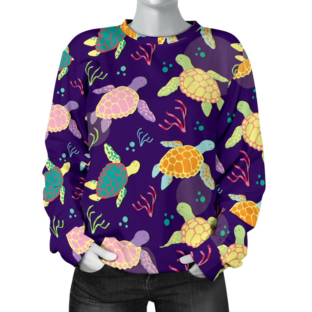 Sea Turtle Color Smile Women Crewneck Sweatshirt
