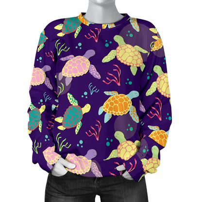 Sea Turtle Color Smile Women Crewneck Sweatshirt