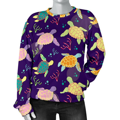 Sea Turtle Color Smile Women Crewneck Sweatshirt