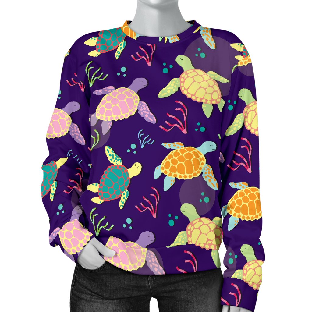 Sea Turtle Color Smile Women Crewneck Sweatshirt