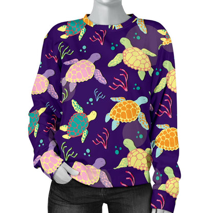 Sea Turtle Color Smile Women Crewneck Sweatshirt
