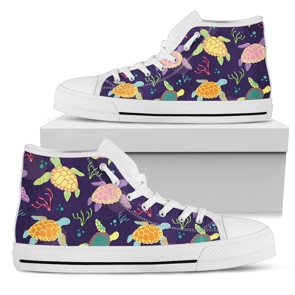 Sea Turtle Color Smile Women High Top Shoes