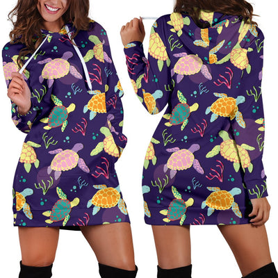 Sea Turtle Color Smile Women Hoodie Dress