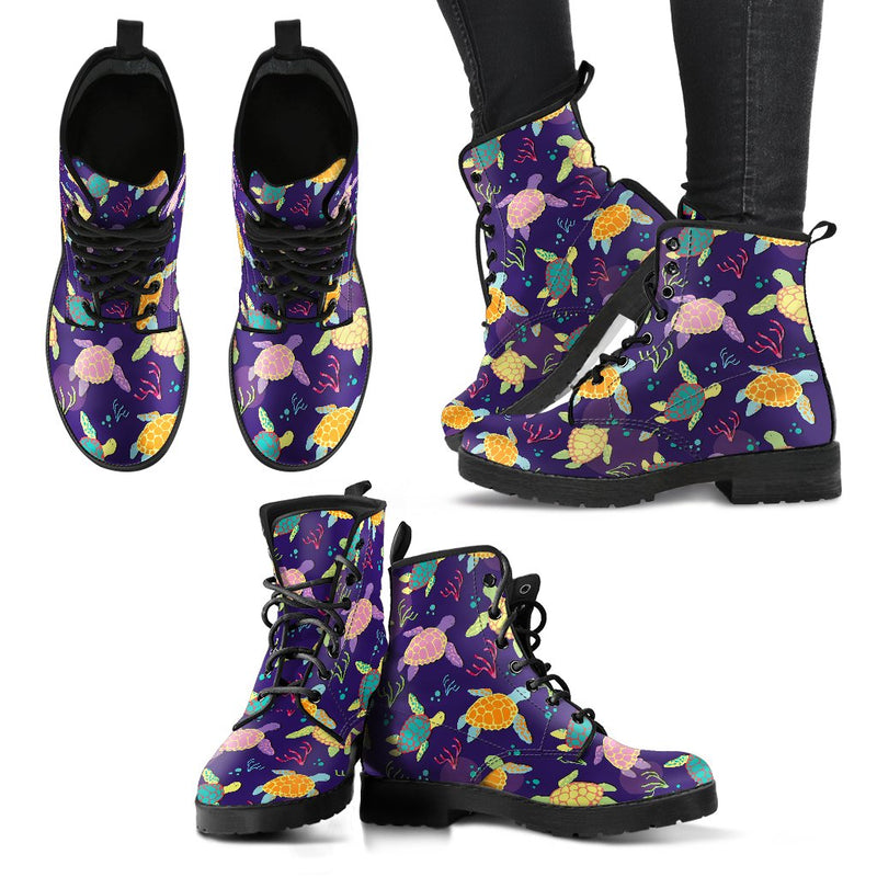 Sea Turtle Color Smile Women Leather Boots