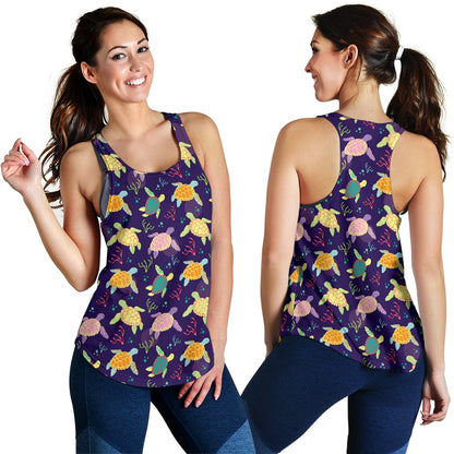 Sea Turtle Color Smile Women Racerback Tank Top