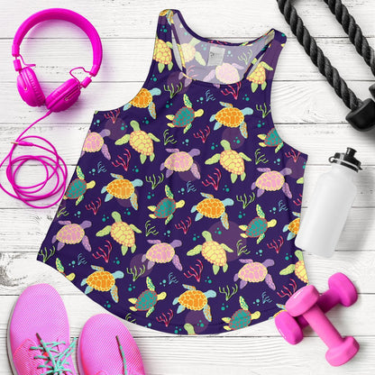 Sea Turtle Color Smile Women Racerback Tank Top