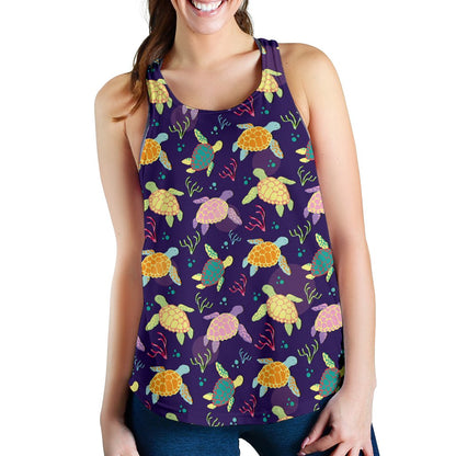 Sea Turtle Color Smile Women Racerback Tank Top