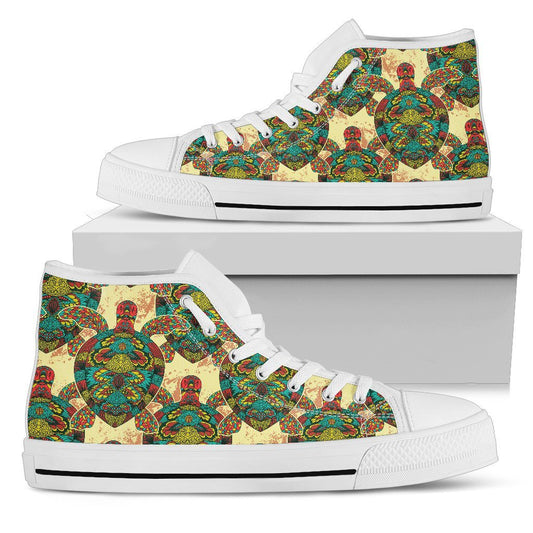 Colorful Sea Turtle Men High Top Canvas Shoes