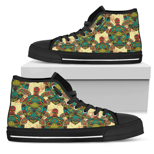 Colorful Sea Turtle Women High Top Canvas Shoes