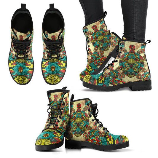 Colorful Sea Turtle Women & Men Leather Boots