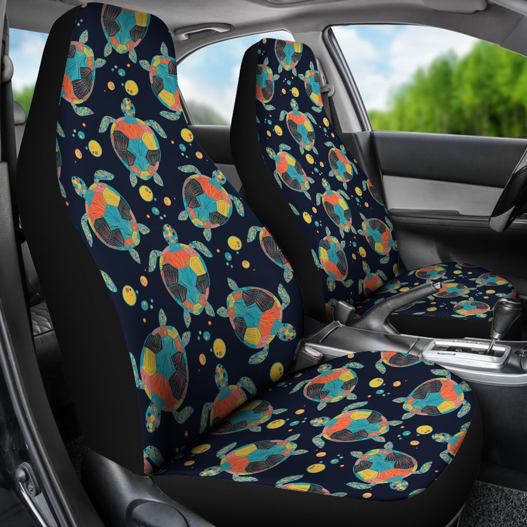 Sea Turtle Colorful with bubble Print Universal Fit Car Seat Covers