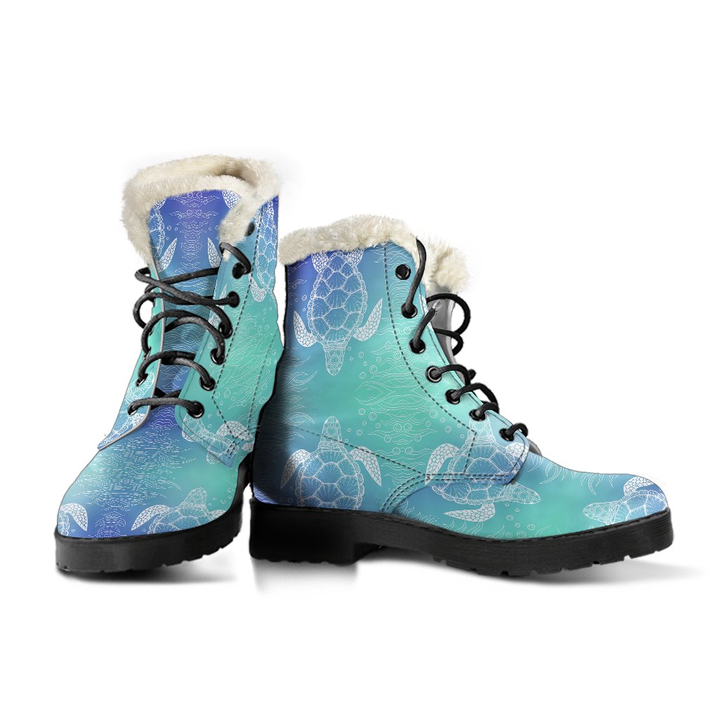 Sea Turtle Draw Faux Fur Leather Boots