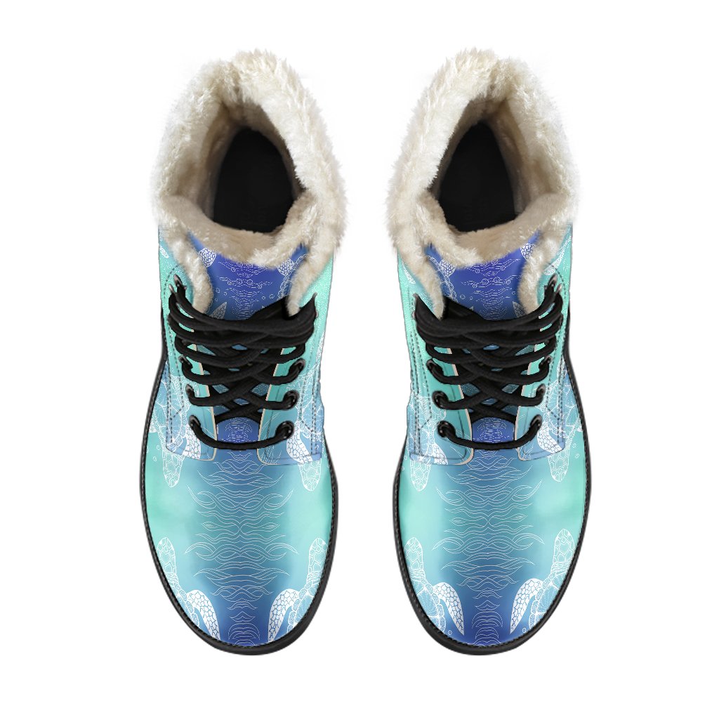 Sea Turtle Draw Faux Fur Leather Boots