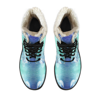 Sea Turtle Draw Faux Fur Leather Boots