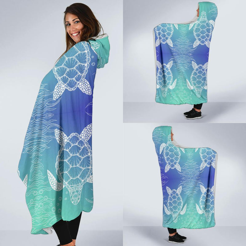 Sea Turtle Draw Hooded Blanket-JORJUNE.COM