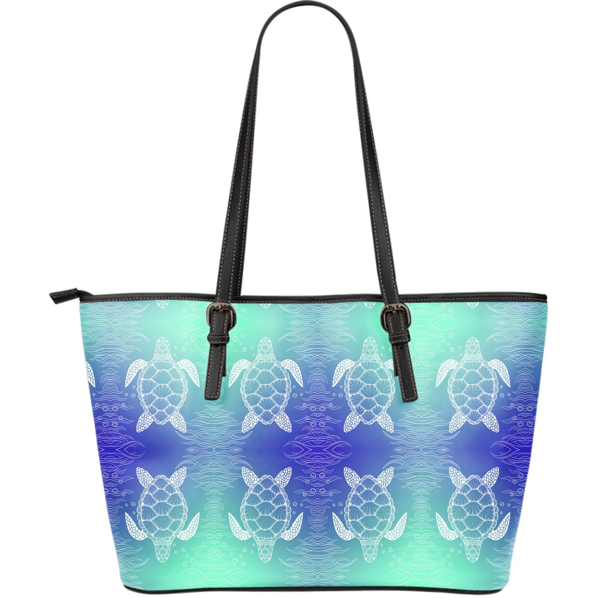 Sea Turtle Draw Large Leather Tote Bag