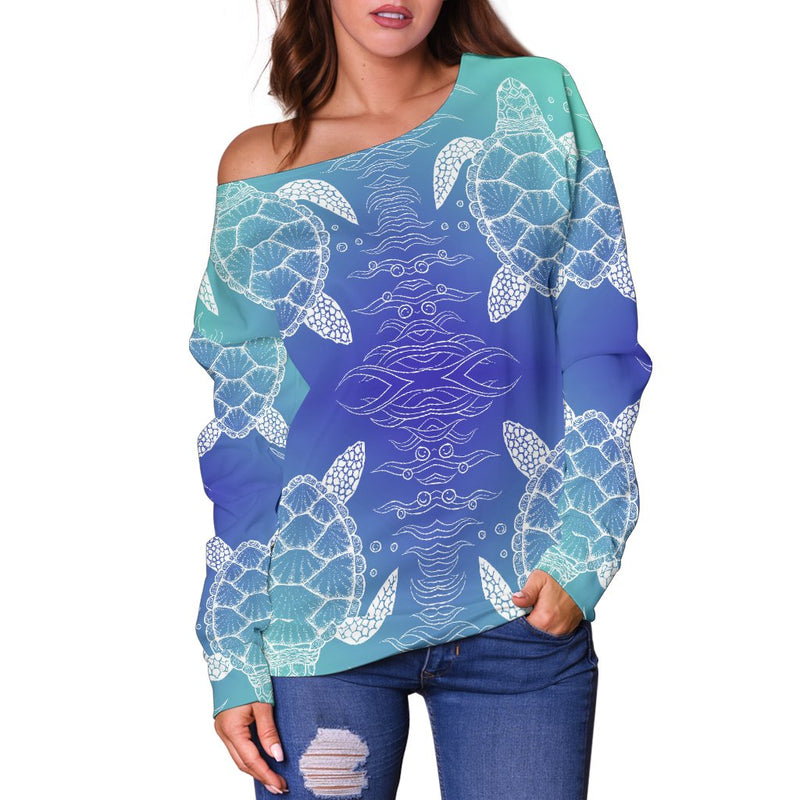 Sea Turtle Draw Off Shoulder Sweatshirt