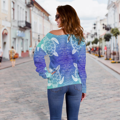 Sea Turtle Draw Off Shoulder Sweatshirt