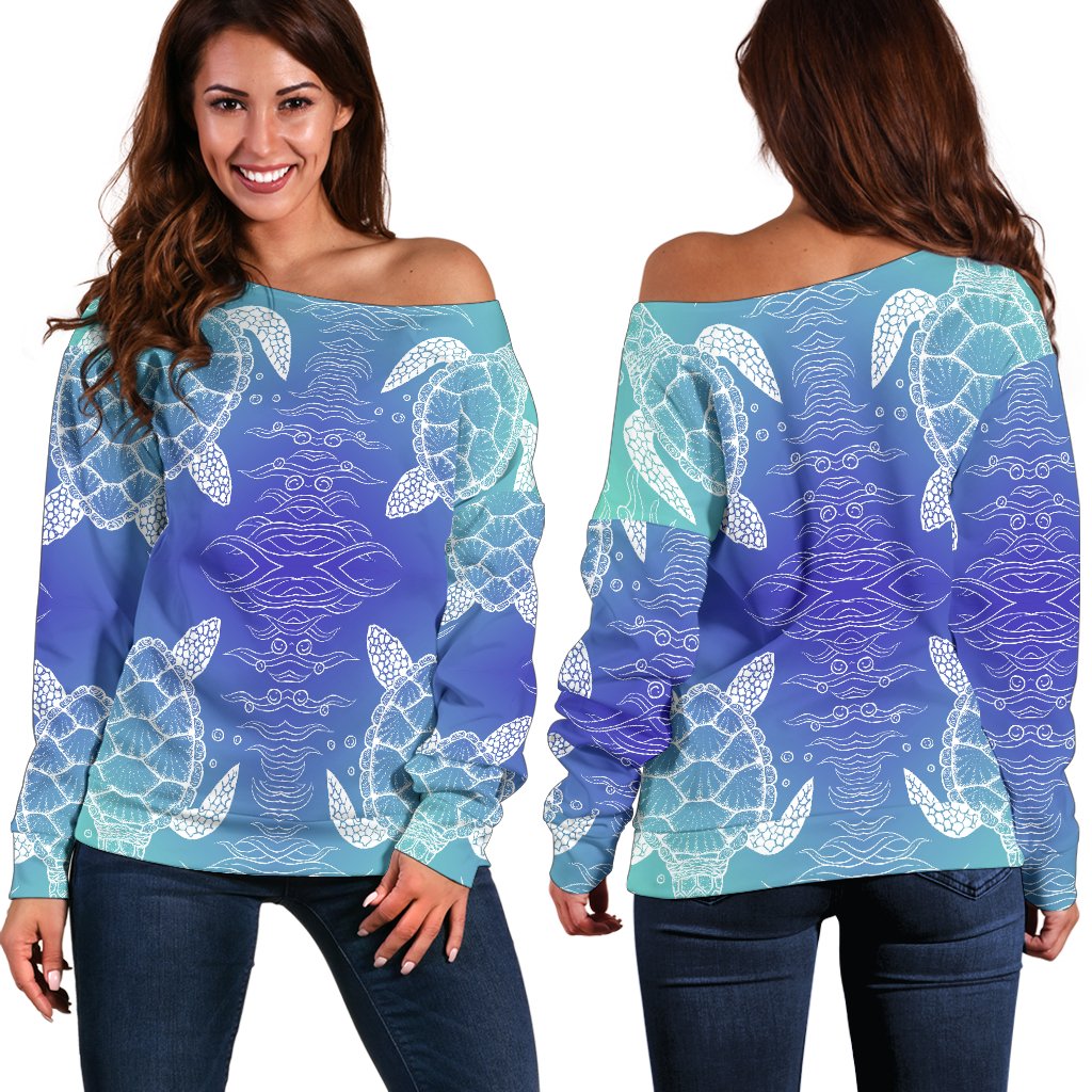 Sea Turtle Draw Off Shoulder Sweatshirt