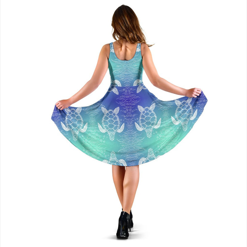 Sea Turtle Draw Sleeveless Mini Dress