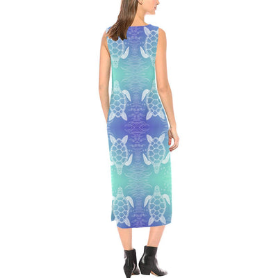 Sea Turtle Draw Sleeveless Open Fork Long Dress