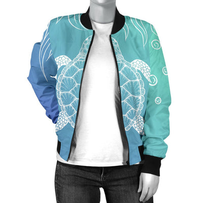 Sea Turtle Draw Women Casual Bomber Jacket