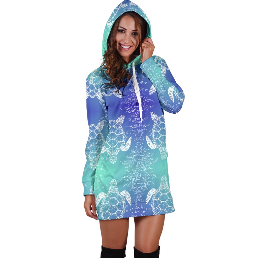 Sea Turtle Draw Women Hoodie Dress