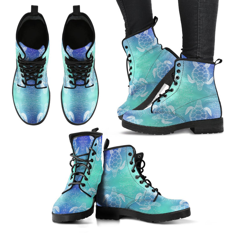 Sea Turtle Draw Women Leather Boots