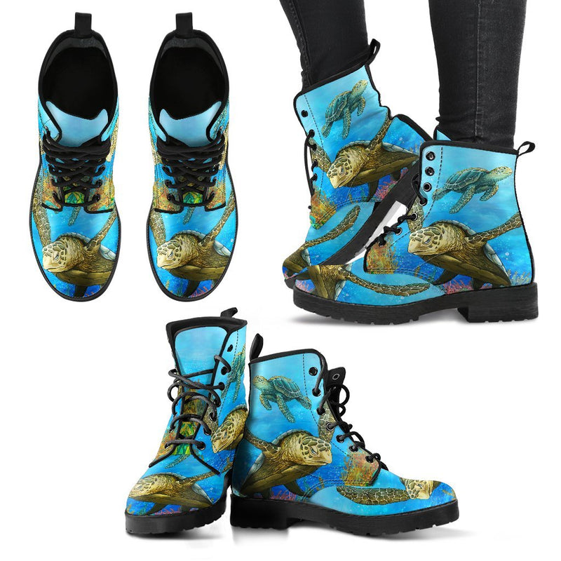 Sea Turtle Funny Women & Men Leather Boots