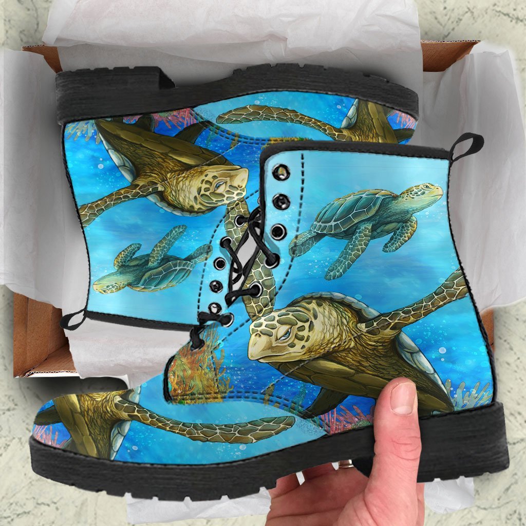 Sea Turtle Funny Women & Men Leather Boots