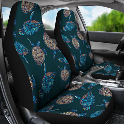 Sea Turtle Hand Drawn Blue Print Universal Fit Car Seat Covers
