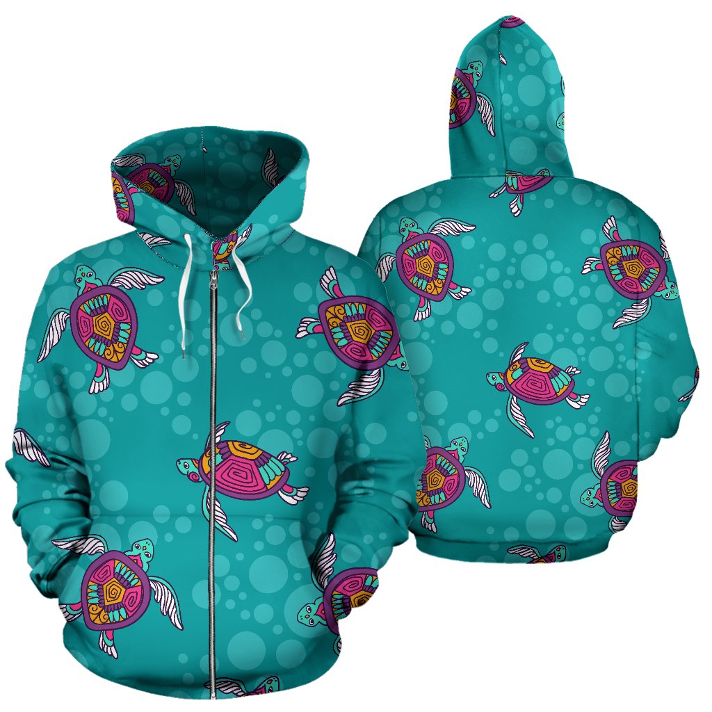Sea Turtle Pattern All Over Zip Up Hoodie